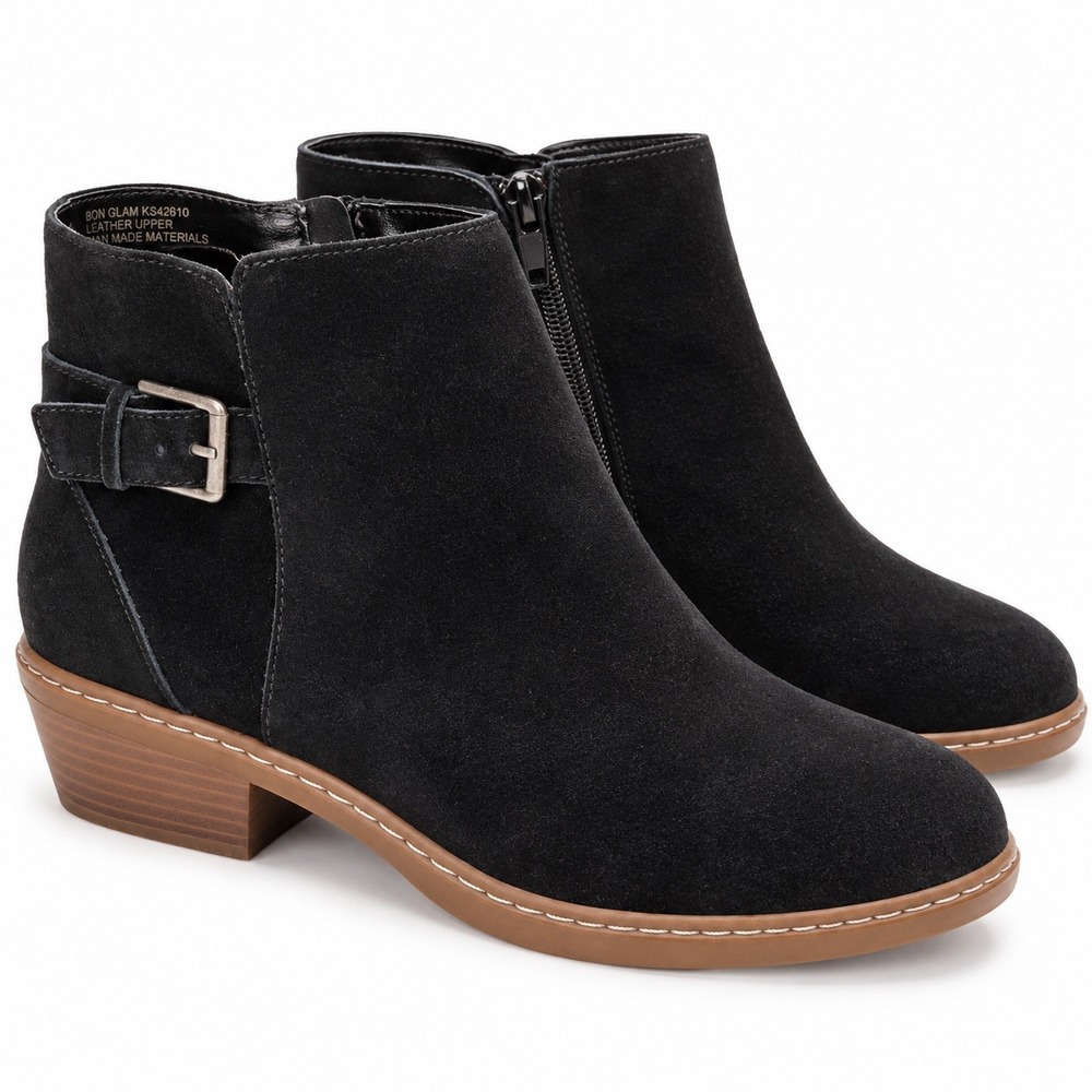 Kensie Bon Fall Glam Black Suede Ankle Boots Buckle Zip Booties Size 10